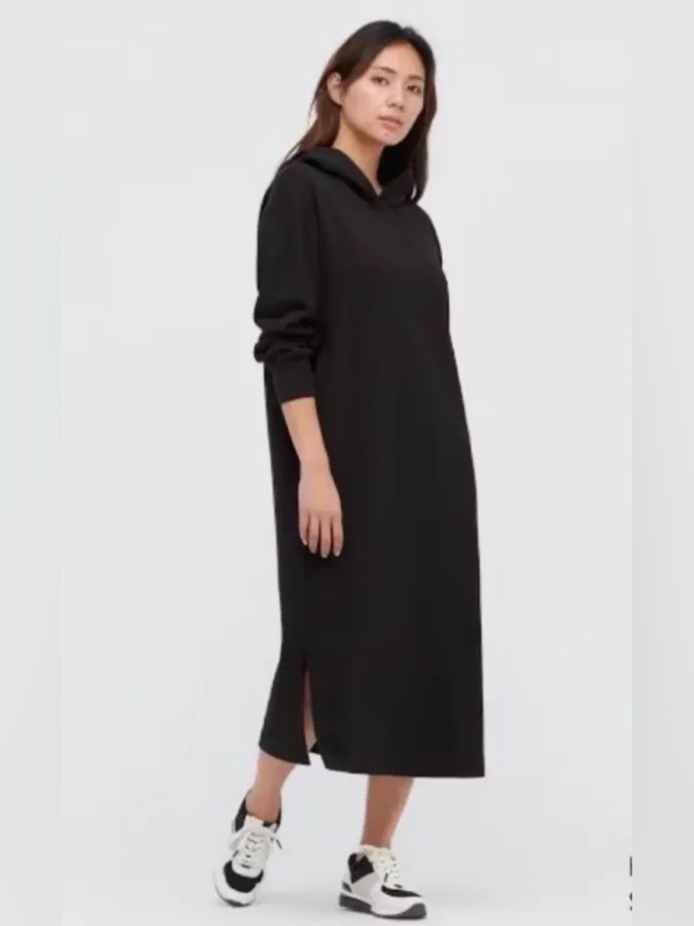 New Uniqlo women’s sweat hoodie long sleeve dress black size S 70% cotton